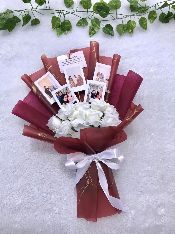 Classic White Rose Custom Photo Bouquet