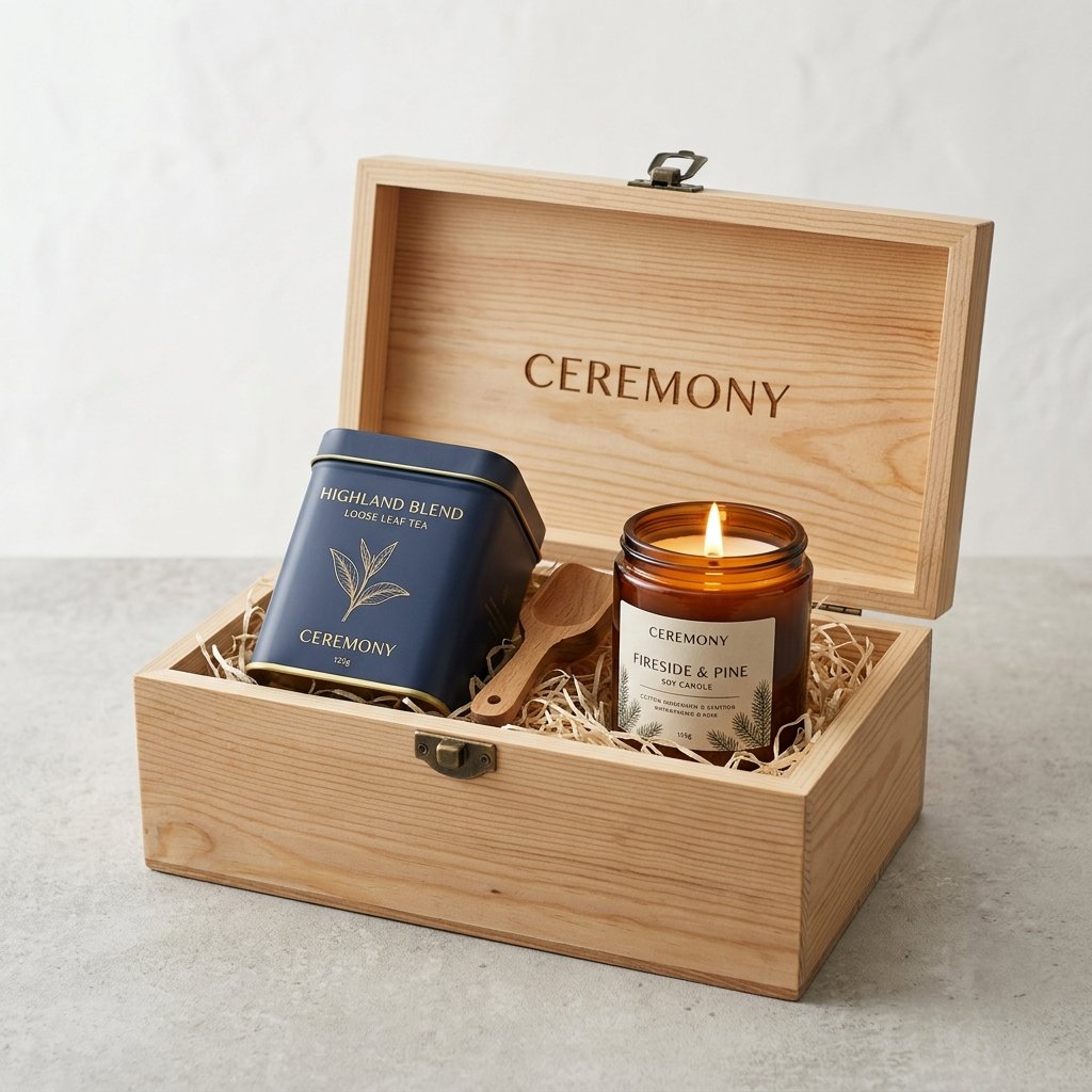 The Heritage Tea & Soy Candle Pine Wood Hamper