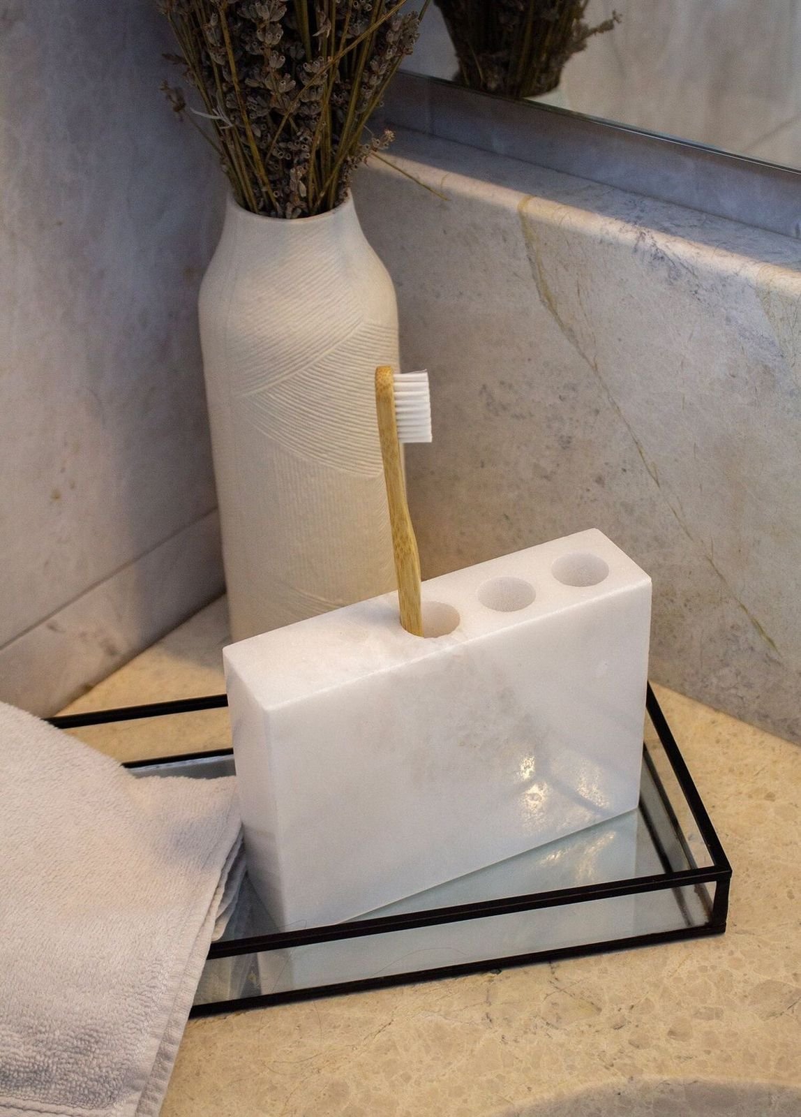 Solid Marble Minimalist Toothbrush Block